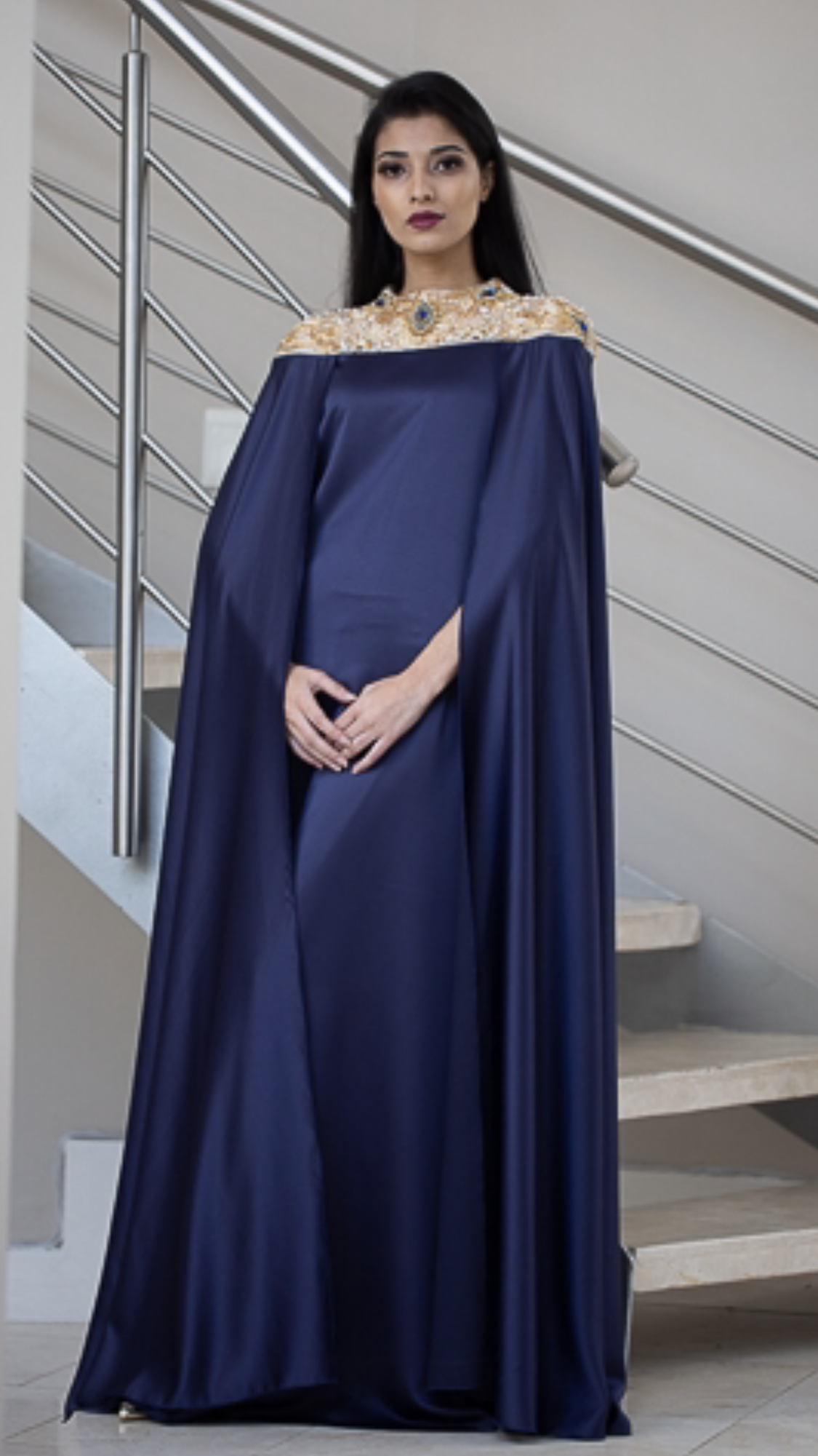 Midnight Blue Jewelwork Abaya with Cape
